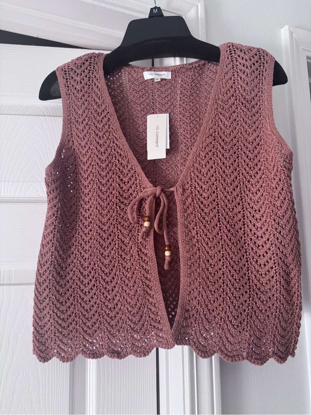 NEW (Juniors/Misses) No Comment Brown/Macchiato Crochet Vest with Tie Front
